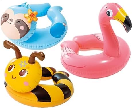 HotIntex, 43234-2327 3 Pack 59220EP - Animal Head Split Ring Pool Floats Bundle Includes Frog, Duck, Penguin, Giraffe, Frog, Penguin (Style May Vary)