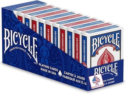 HotBicycle Rider Back Playing Cards 12 Pack Poker Size Standard Index | Air Cushion Finish for smooth shuffling, Made in USA, 6 red and 6 blue decks, Ideal for poker and blackjack
