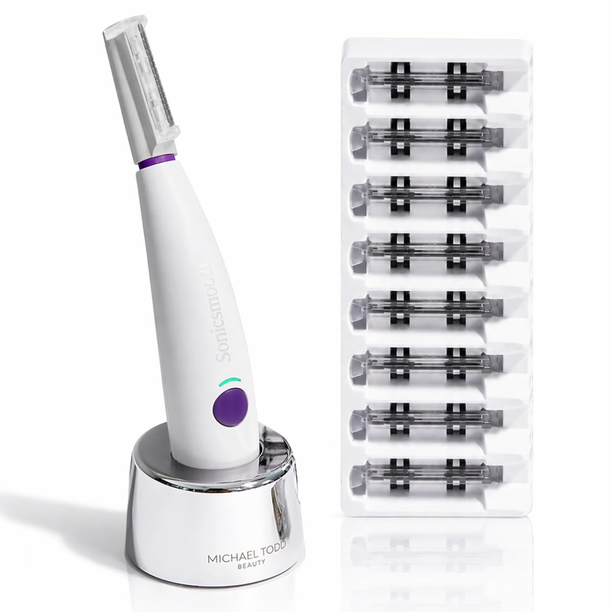 HotMichael Todd Beauty Sonicsmooth Dermaplane Razor for Women Face | Dermaplaning System + Eyebrow Trimmer, Peach Fuzz Remover, 8 Weeks of Dermaplaning Blades, 3-Year Warranty