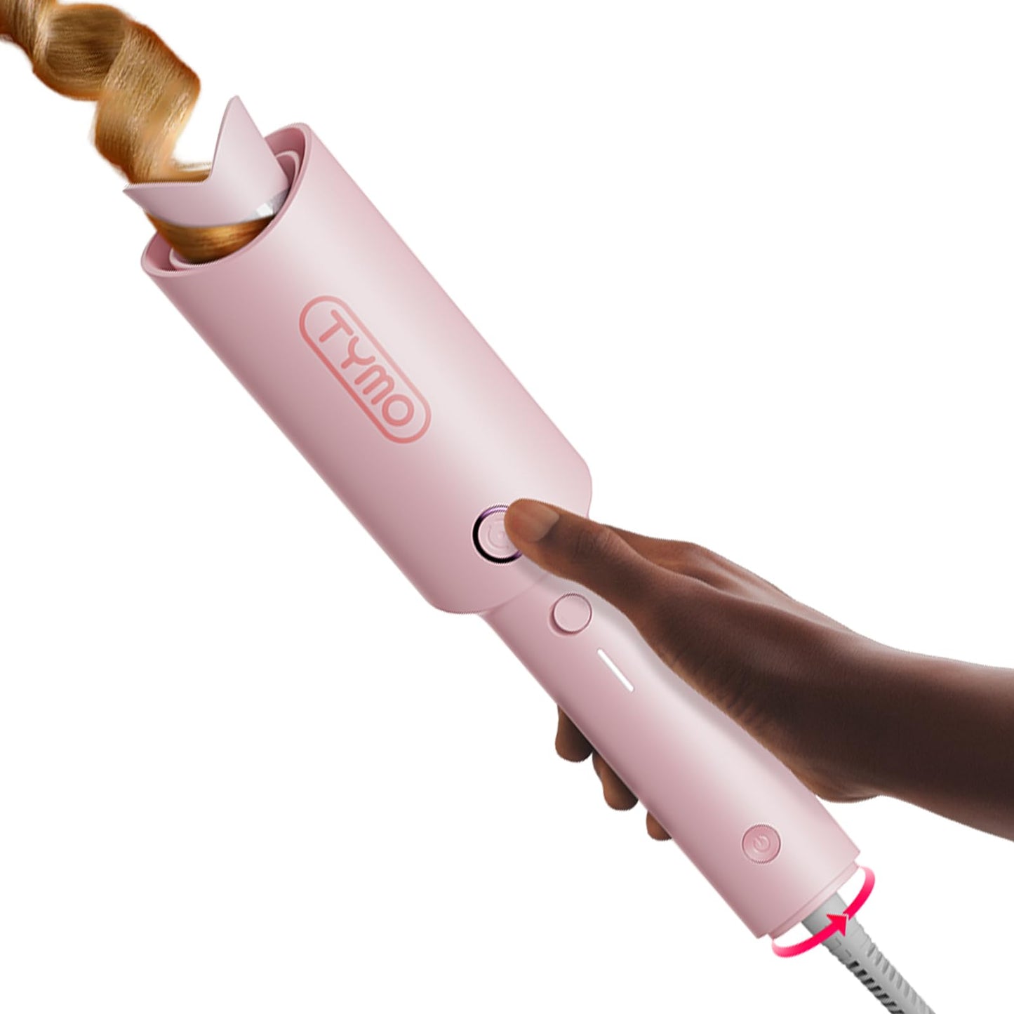 HotTYMO Automatic Rotating Curling Iron - TYMO CURLPRO Beach Waves Curling Wand, Portable Hair Curler, 500 Million Ionic, Dual Voltage & Lightweight for Travel, Ceramic Coating, 1 Inch, Pink
