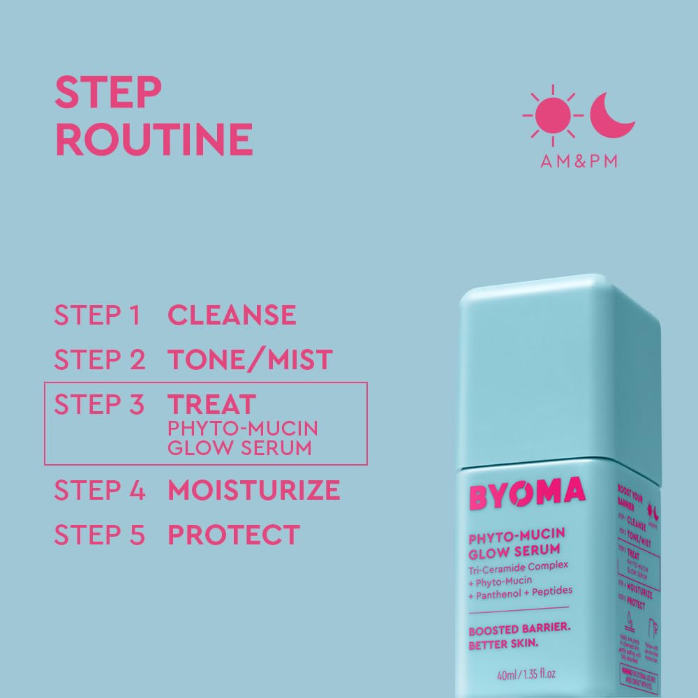 HotBYOMA Phyto-Mucin Glow Serum - Mucin Face Serum for Glass Skin - Plumps, Primes + Hydrates - Flawless Primer and Makeup Base - Strengthens Skin Barrier - 1.35 fl.oz
