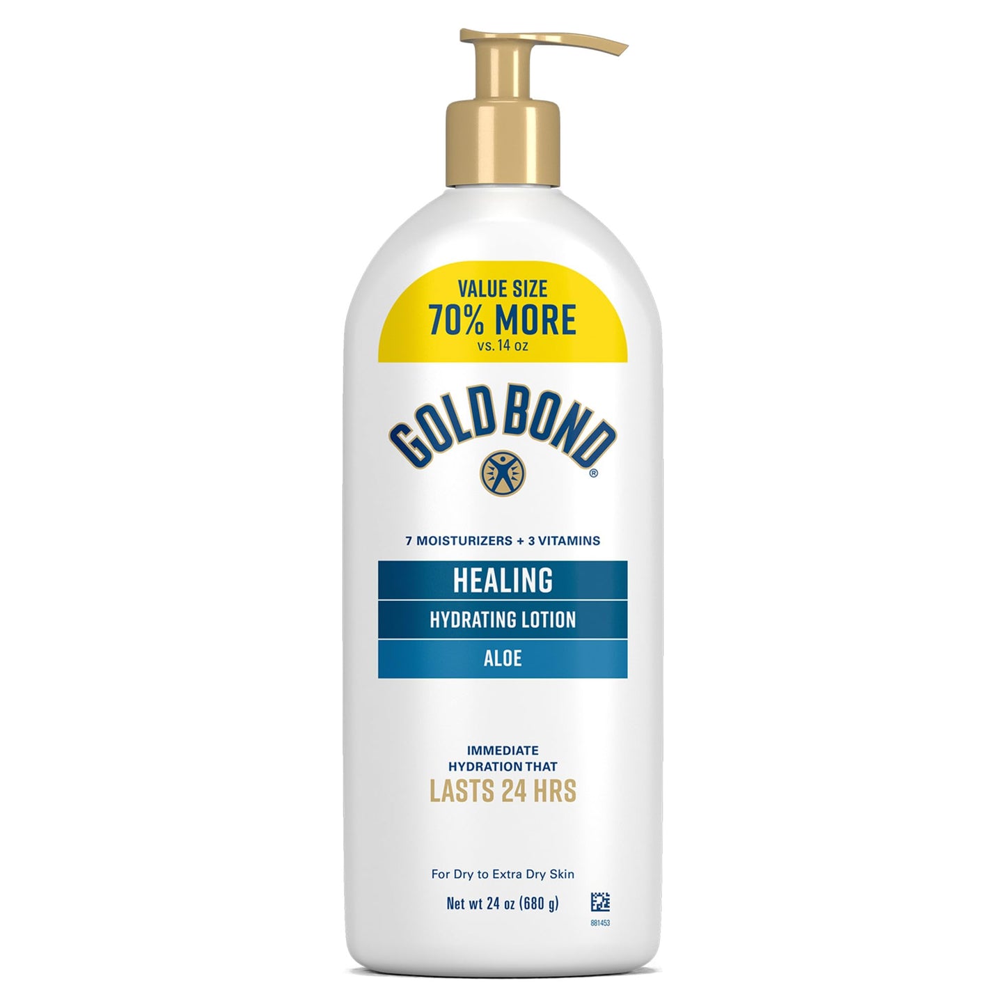HotGold Bond Healing Hydrating Body Lotion with Aloe, Moisturizer for Dry to Extra Dry Skin, 24-HR Hydration to Soothe & Comfort, Non-Greasy, Dermatologist-Tested, Light Scent, 24 Oz Family Size Pump
