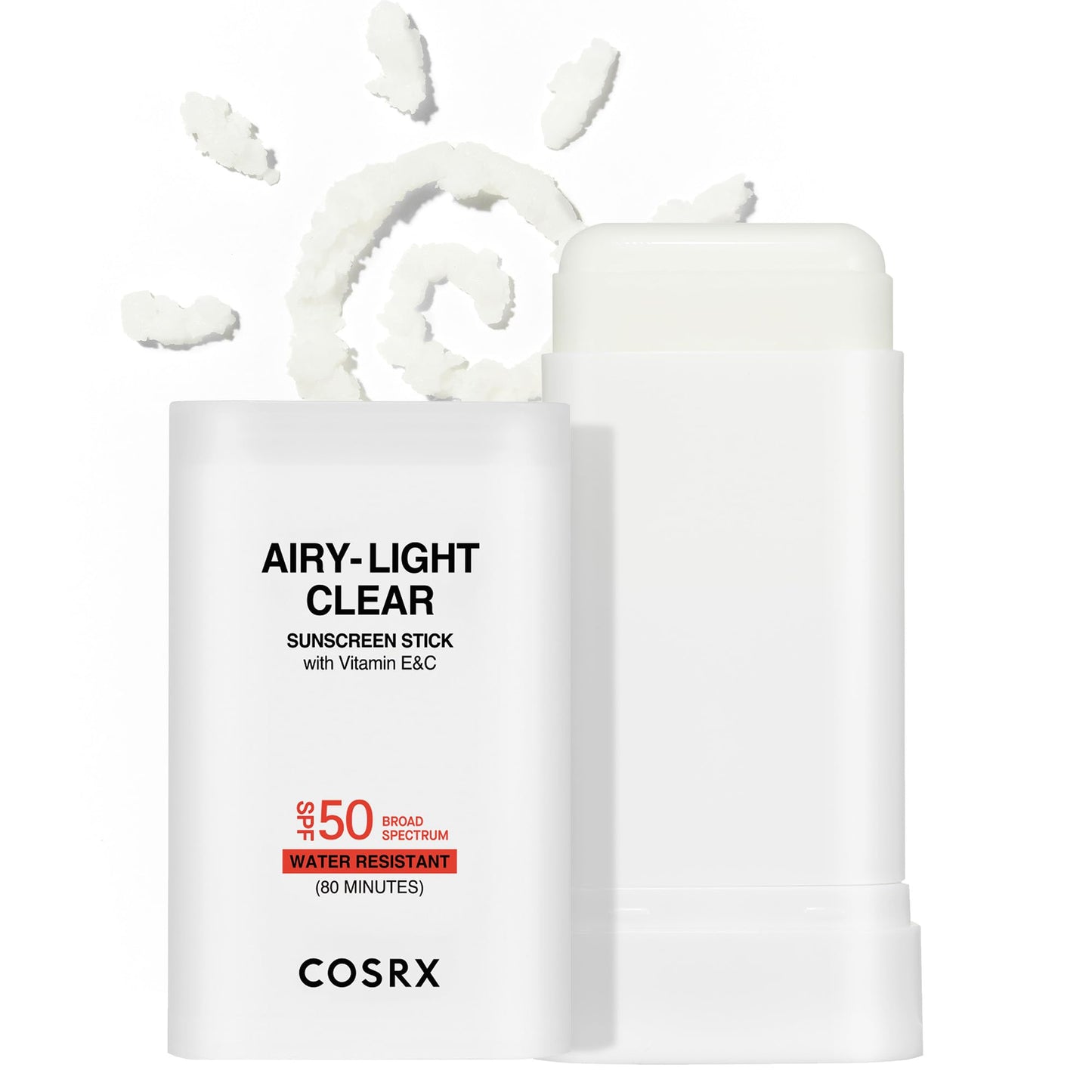 HotCOSRX Airy-Light Clear Sunscreen Stick with Vitamin E&C SPF 50, 0.67 oz, 19g, Korean Suncreen Stick Suncare Sunblock, Lightweight, No White Cast, Water resistant, Oil Control Matte Sunscreen for Face