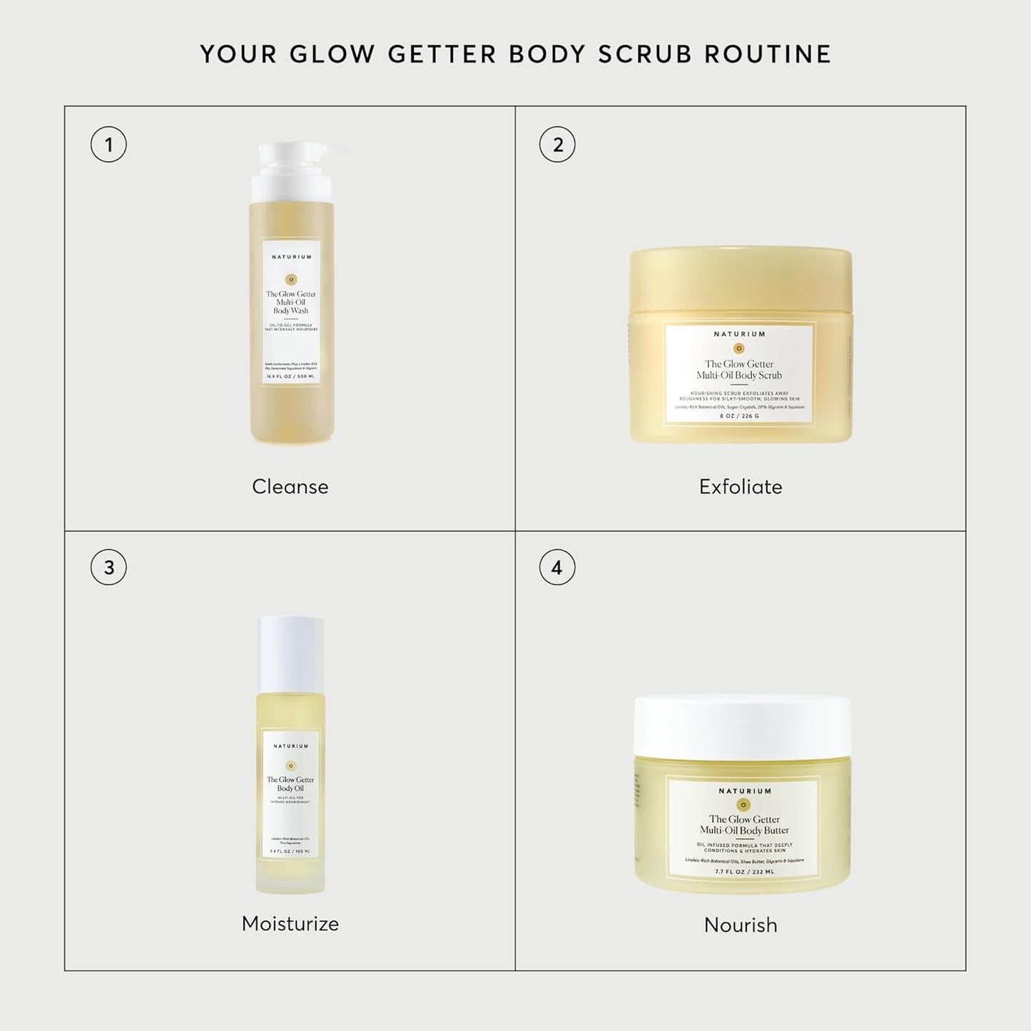 HotNaturium Glow Getter Body Scrub, Exfoliating Sugar Crystals with Linoleic-Rich Oils, Glycerin & Squalane, 226 g / 8 oz