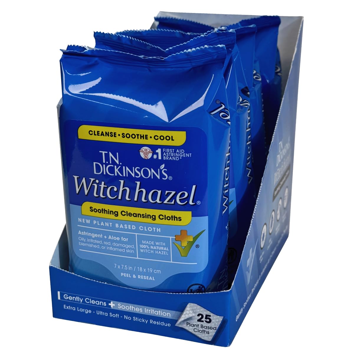 HotT.N. Dickinson's Witch Hazel Soothing MultiUse Cleansing Cloth, 4 Pack, 25 Cloths Per Pack,white