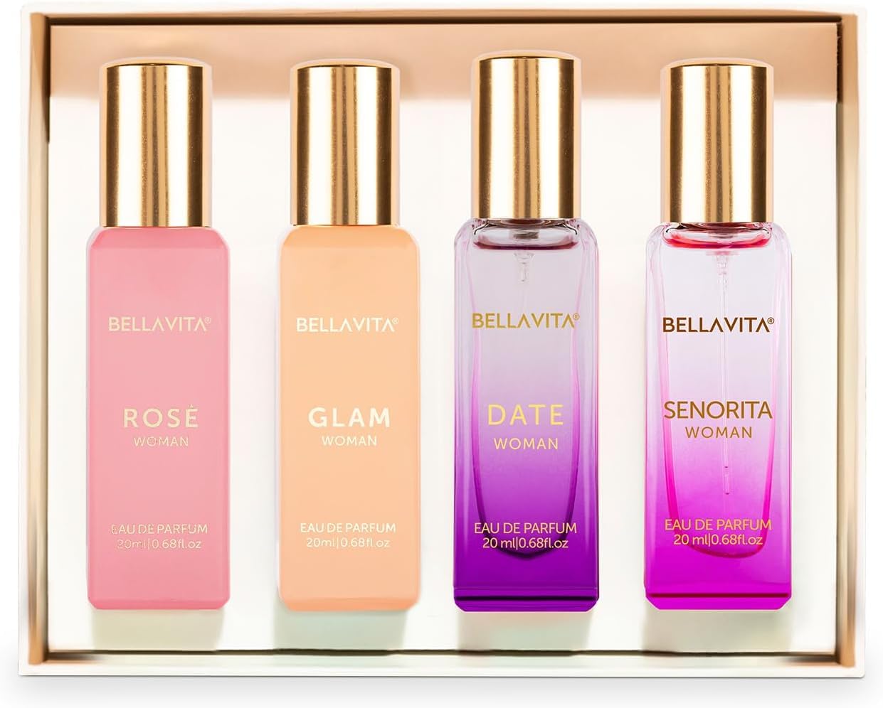 Hot Bellavita Luxury Women's Perfume Gift Set with Rose, Senorita, Date, and Glam | 80ml | Perfume for Women | Pink Pepper, Yuzu and Floral Peach | Long Lasting Fragrance |Mother's day present