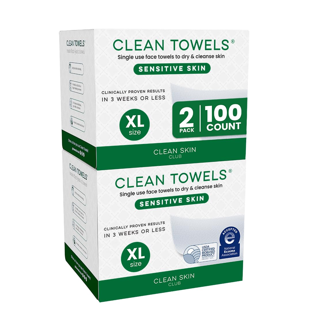 HotCLEAN SKIN CLUB Sensitive Skin Clean Towels® XL, Ultra-Soft Disposable Face Dry Wipes Infused with Aloe & Glycerin, XL - 1 Pack (50 count)