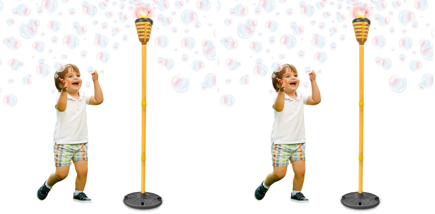 HotTiki Torch Bubbler - Summer Pool Party Bubble Machine with Lights and Music, Bubble Blower and Wand, Rechargeable Outdoor Toy for Kids Teens Birthday Party, 4 Feet Tall, Includes 4oz Bubble Solution