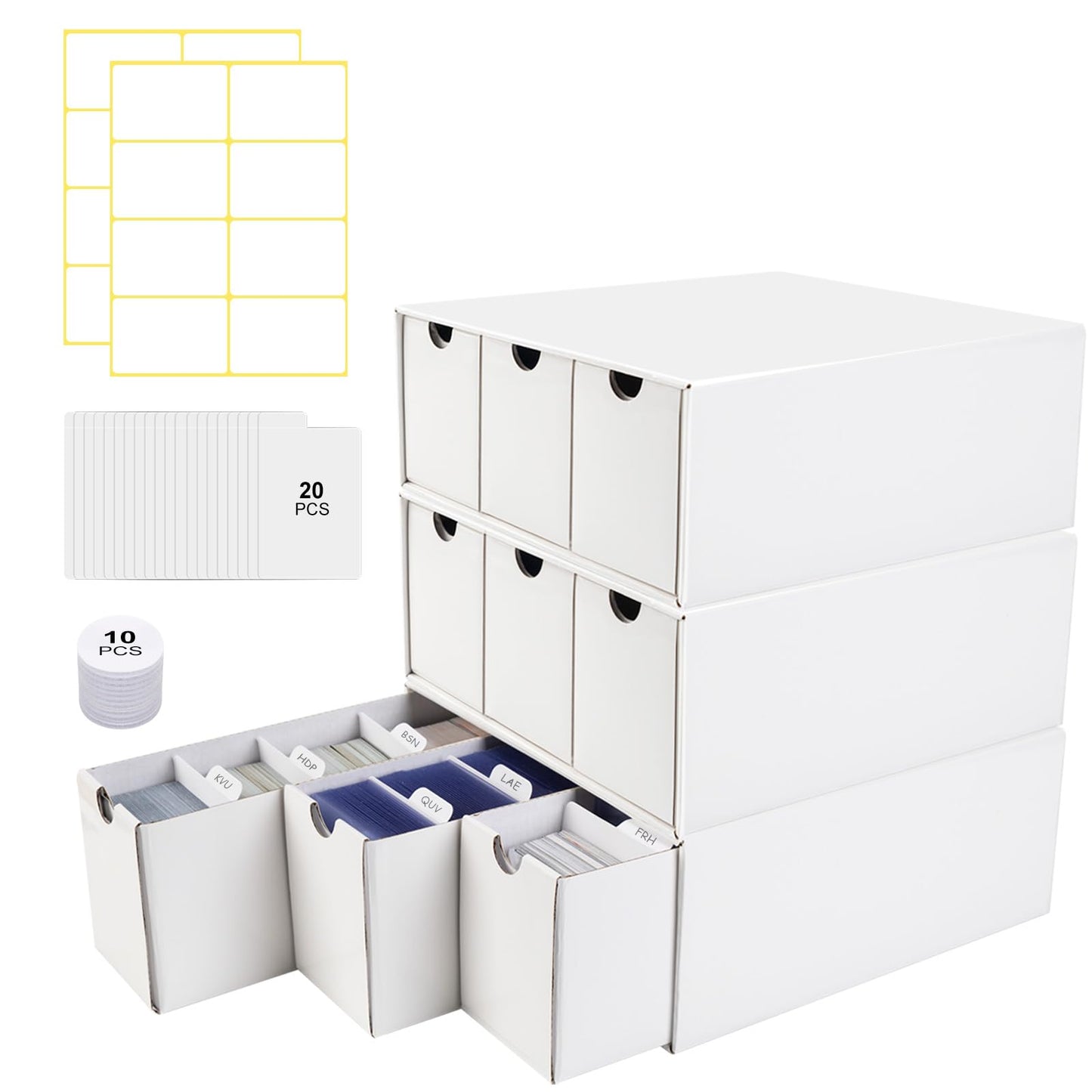 Hot 5-Pack Toploader Trading Card Storage Box, 4 Row 3200 Count White Cardboard Storage Box for Basketball/MTG/TCG/Sports/Game Cards Organizer and Collection