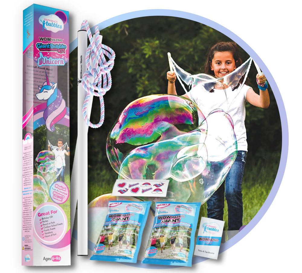 Hot WOWmazing Giant Bubble Wands Kit: (4-Piece Set) | Incl. Wand, Big Bubble Concentrate and Tips & Trick Booklet | Outdoor Toy for Kids, Boys, Girls | Bubbles Made in The USA