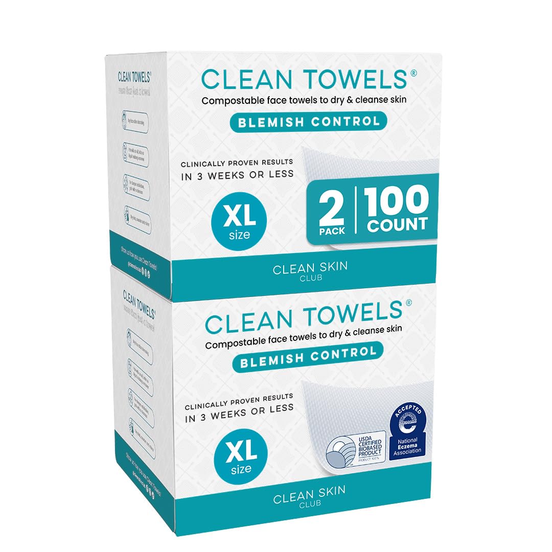 HotCLEAN SKIN CLUB Blemish Control Clean Towels® XL, Extra Exfoliation for Oily Skin, Disposable, Single-Use Face Towelette Dry Wipe - 1 Pack (50 Count)