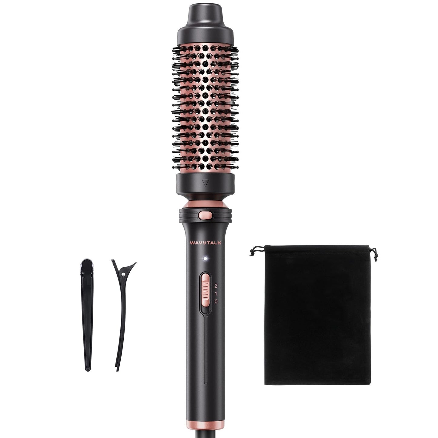 HotWavytalk Thermal Brush 1.5" Detachable Heated Round Brush for Blowout Look | Detachable Brush Head Includes Travel Pouch, Create Voluminous Blowout Look, Tourmaline Ceramic, 2 Temp Settings Dual Voltage