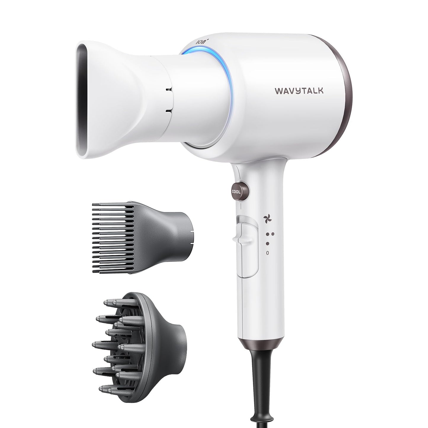 HotWavytalk Hair Dryer, Blown Away Ionic Hair Dryer for Curly Hair with Diffuser, 1875W Fast Drying Blow Dryer with Ceramic Technology, 3 Attachments for All Hair Types, Light and Quiet, Rose Gold