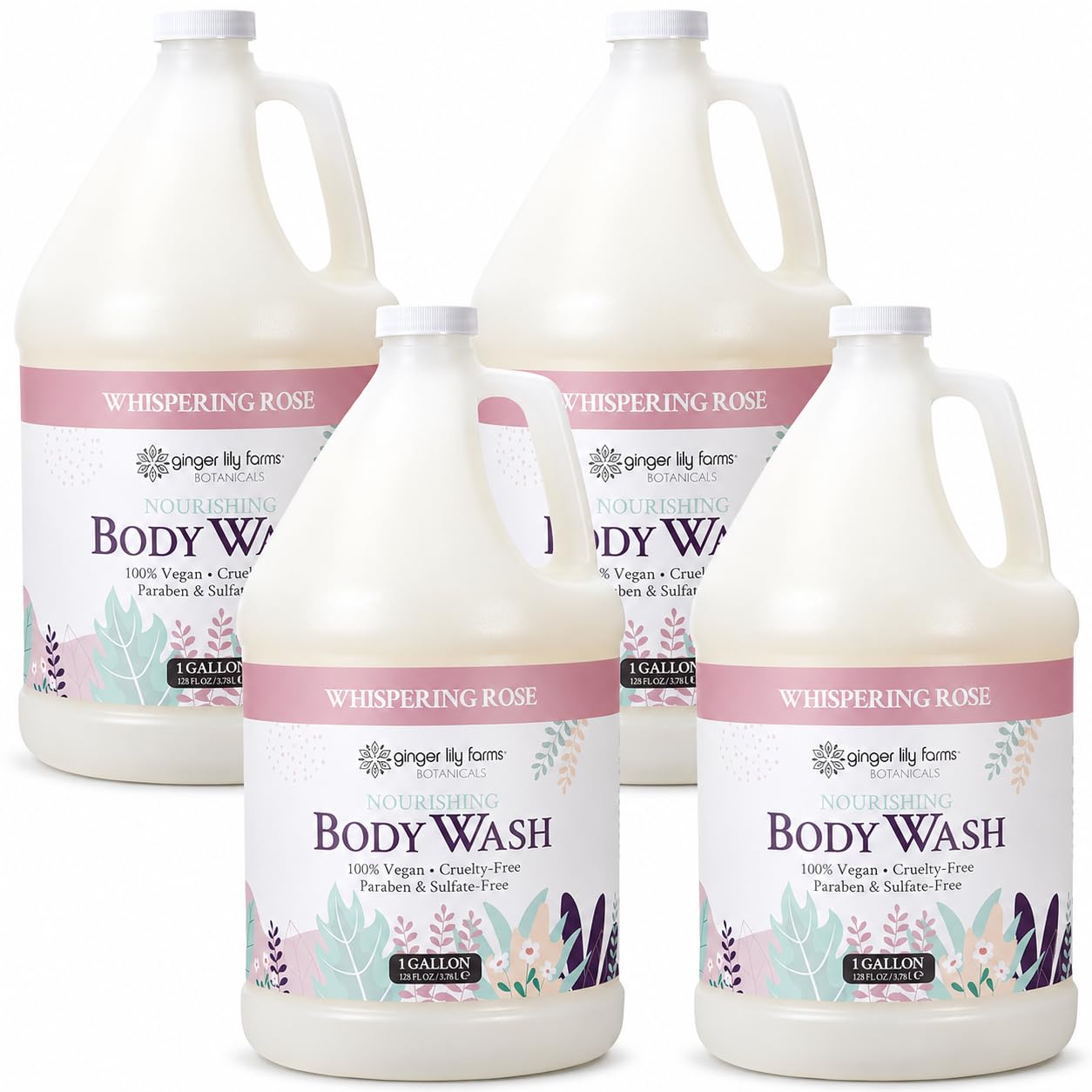 HotGinger Lily Farms Botanicals Nourishing Body Wash, Island Tranquility, 100% Vegan & Cruelty-Free, Green Tea Lemongrass Scent, 1 Gallon Refill (128 fl. oz.)