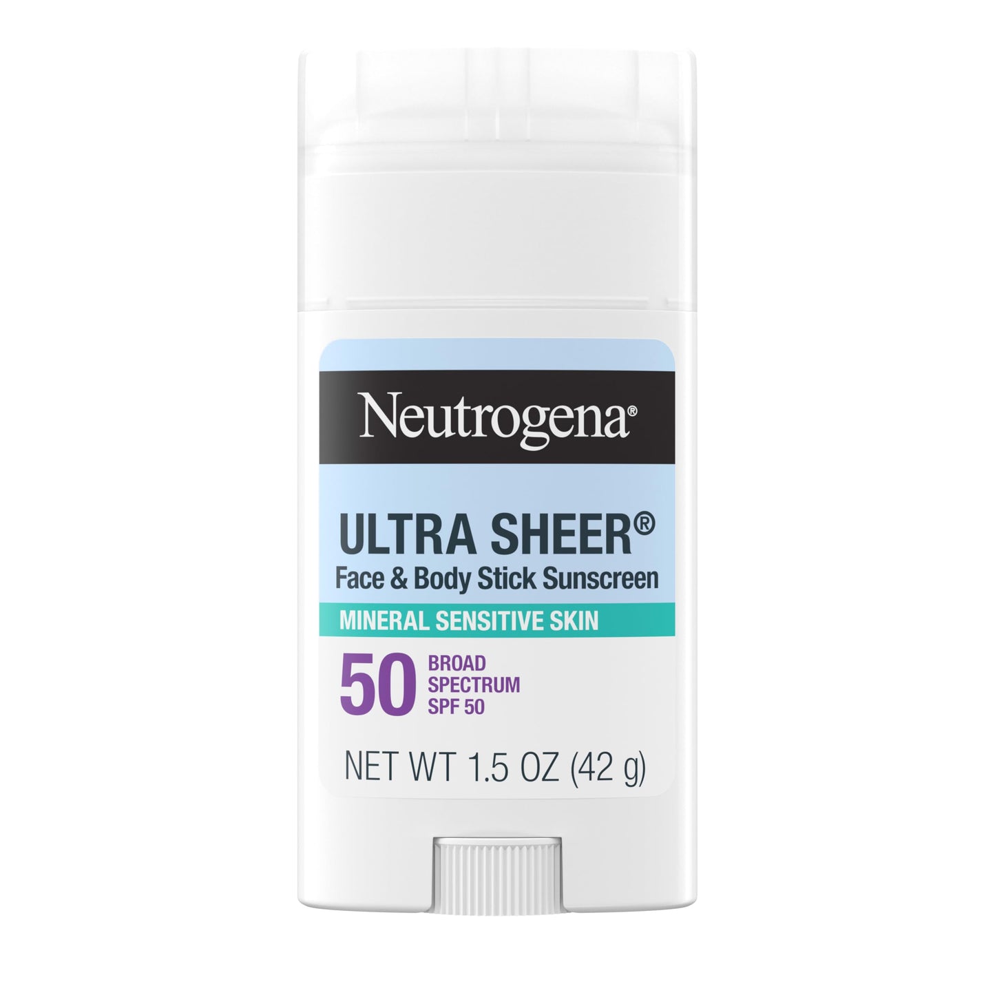HotNeutrogena Ultra Sheer Dry Touch SPF 50 Mineral Sunscreen Stick for Sensitive Skin, Zinc Oxide, Body & Face Sunscreen with Vitamin E, No White Residue & Vegan, 1.5 oz