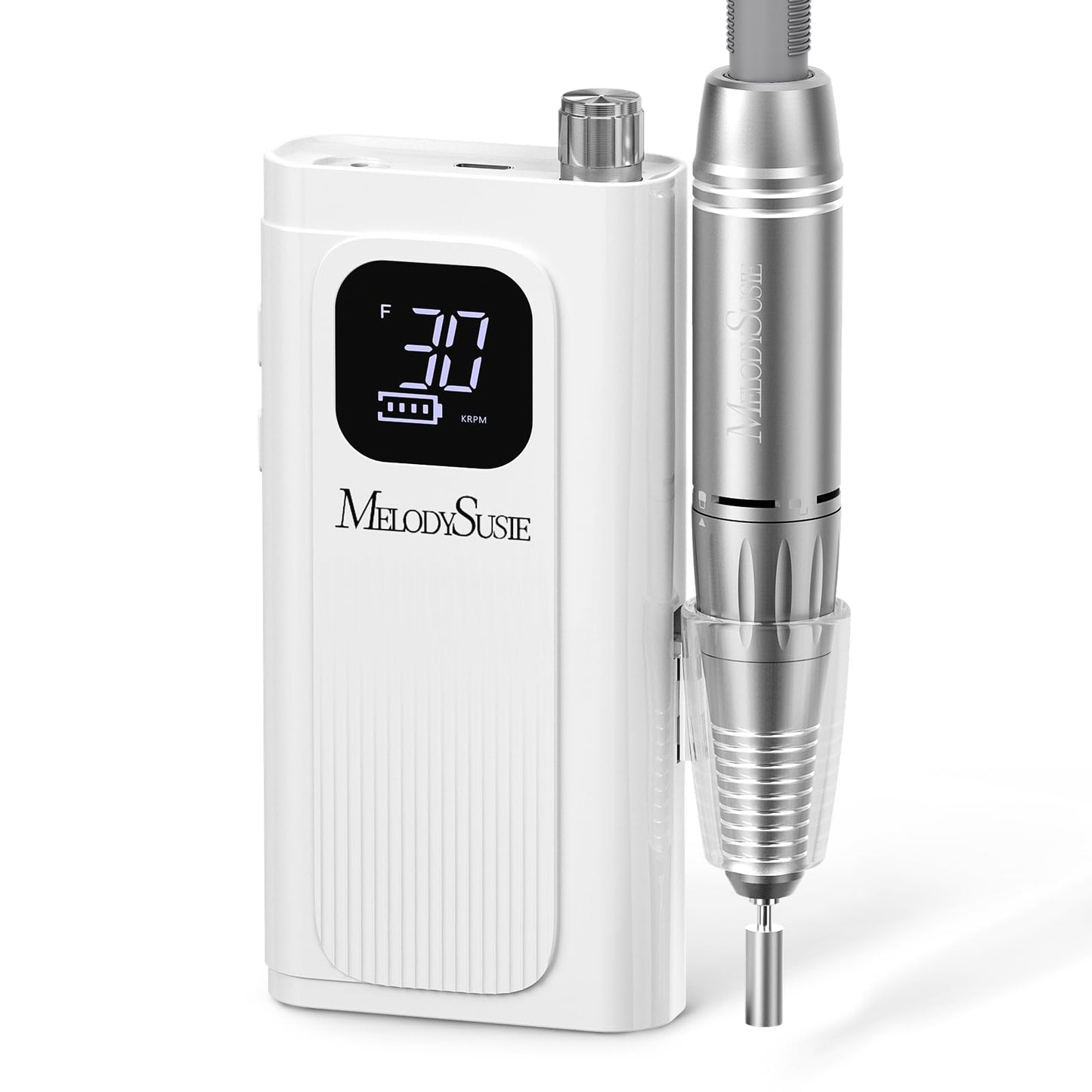 HotMelodySusie Rechargeable Clip-On E-File SC300F for Gel Polish Removal | 30000RPM; 5100mAh Battery; 9-13h Runtime; LED Display; Stepless Speed; Low Heat; Low Vibration; Nail Prep