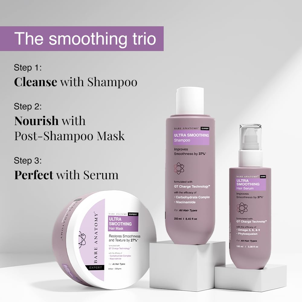 HotBare Anatomy Ultra Smoothing Hair Serum Powered By Carbohydrate Complex & Niacinamide | Serum for Smooth & Shiny Hair | For Dry & Frizzy Hair | Women & Men | 100 ml