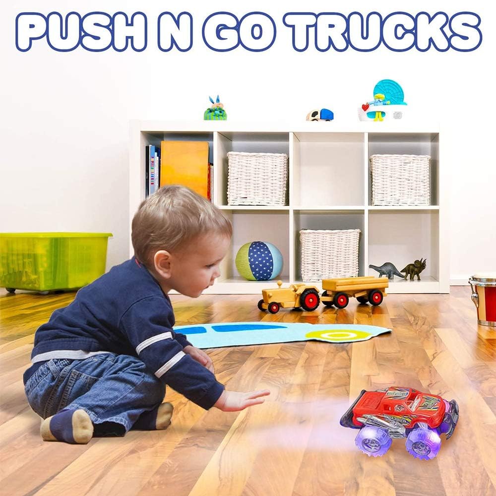 HotLight-Up Monster Truck Toys (2-Pack) – Push-&-Go Cars with Glowing Wheels – Birthday Gift for Toddlers, Boys & Girls Ages 3+ – Durable Friction-Powered Trucks – Batteries Included