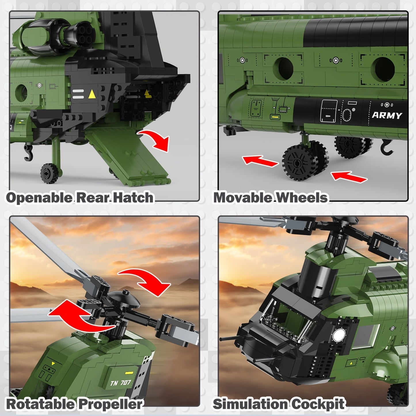 JMBricklayer CH-47 Helicopter Building Set, Military Helicopter Brick Aircraft Model Kit, Home Office Display Or Collectible