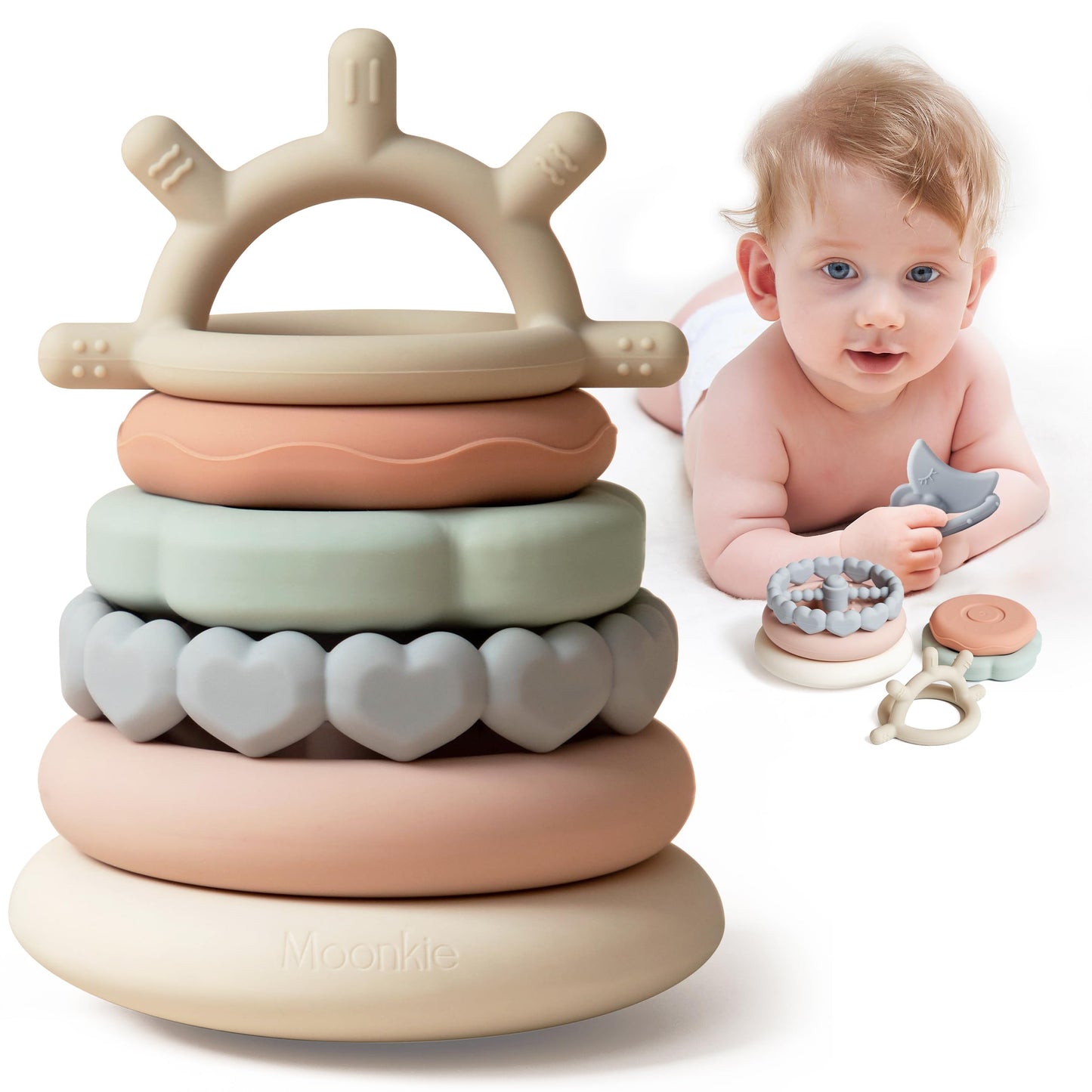 HotMoonkie Stacks of Circles Soft Teething Toy | Educational Learning Baby Toy | Stacking Ring Toys for Babies Boy and Girl | 7 Piece Teethers Set