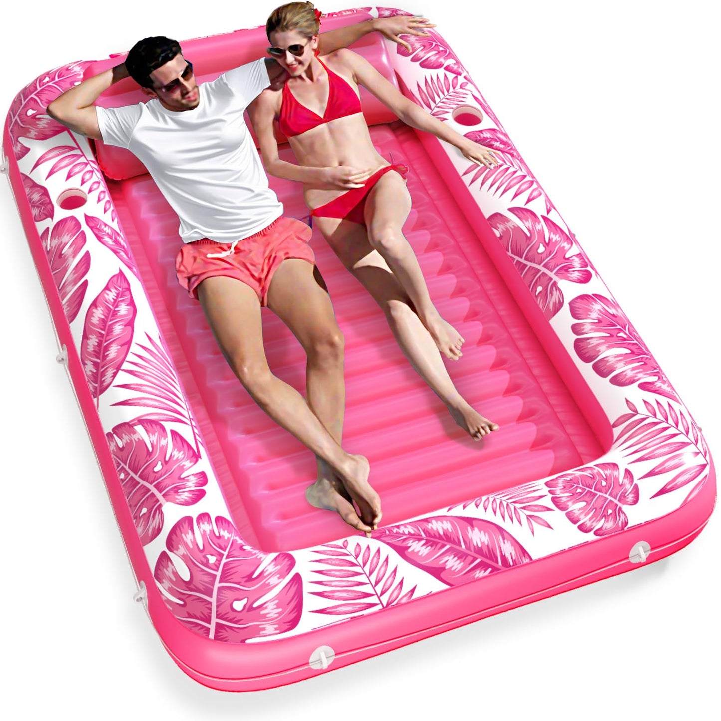 Hot Inflatable Tanning Pool Lounger Float - Jasonwell 4 in 1 Sun Tan Tub Sunbathing Pool Lounge Raft Floatie Toys Water Filled Tanning Bed Mat Pad for Adult Blow Up Kiddie Pools Kids Ball Pit (Rose,L)
