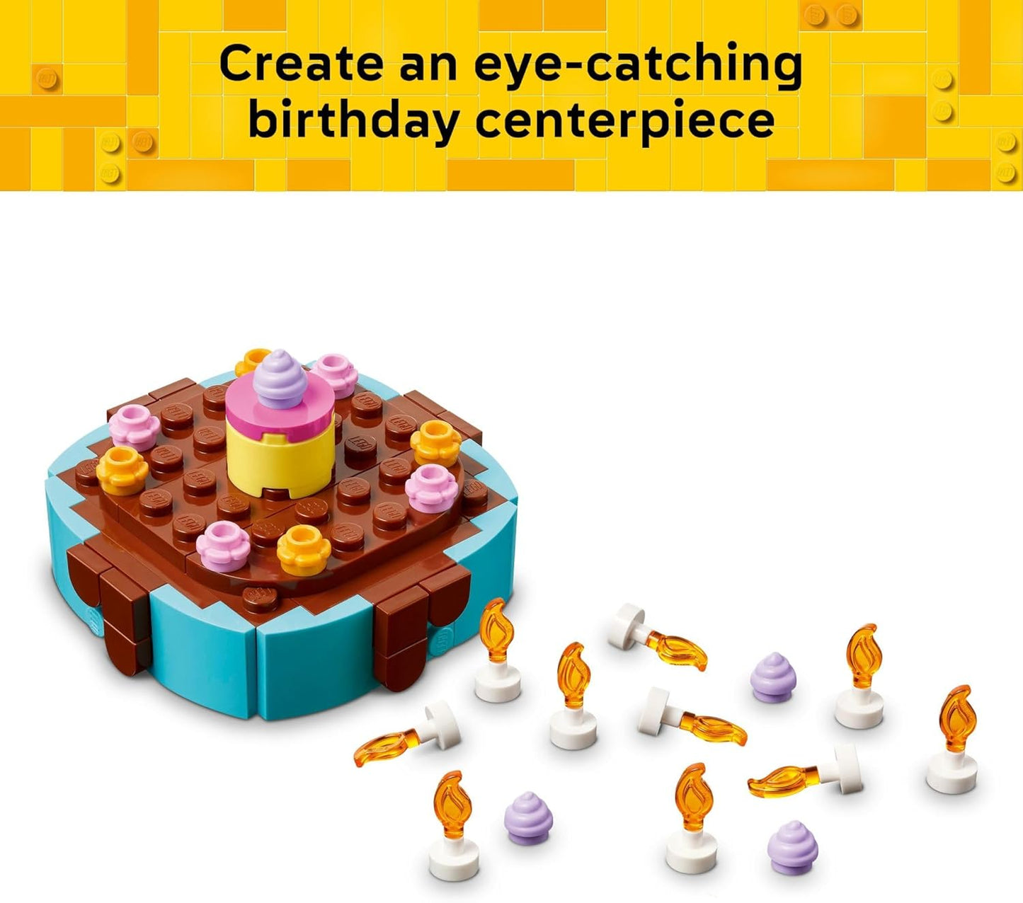HotLEGO Birthday Party Cake - Building Toy for Boys & Girls, Ages 7+ - Birthday Decoration with 10 Candle Accessories - Craft for Kids - 40815