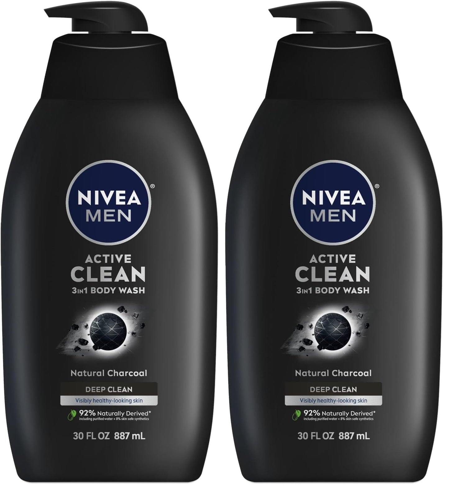 HotNIVEA MEN Real Madrid Limited Edition Design Active Clean Body Wash with Natural Charcoal for Normal to Oily Skin, 3-in-1 Charcoal Body Wash, Face and Hair, 16.9 Fl Oz Bottle, Pack of 3