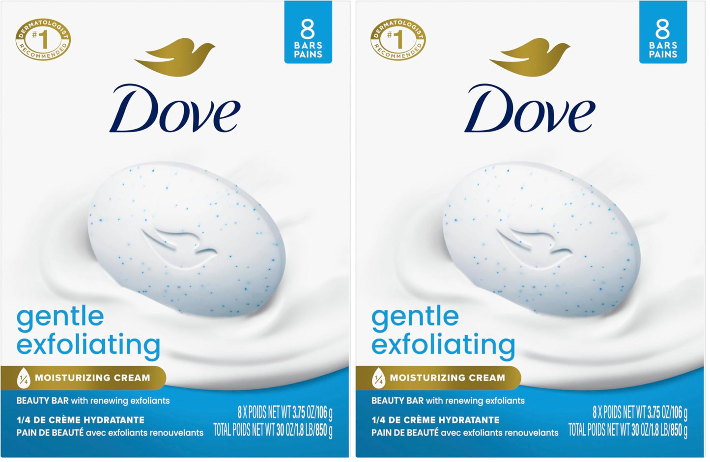 HotDove Gentle Exfoliating Beauty Bar Soap 8 Count, Renewing Cleanser, 3.75 oz I Beauty bar with gentle exfoliants and moisturizing cream to renew skin and reveal softer, smoother skin