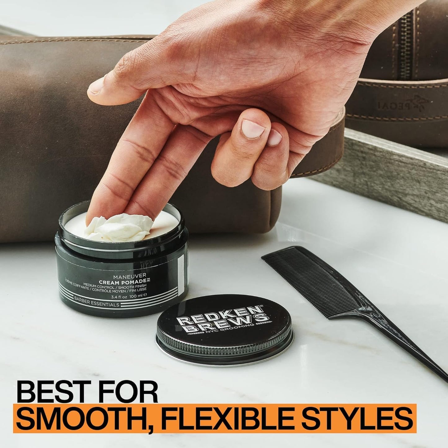 HotRedken Brews Cream Pomade For Men - Provides Medium Hold With Natural and Smooth Finish With Low Shine, For All Hair Types
