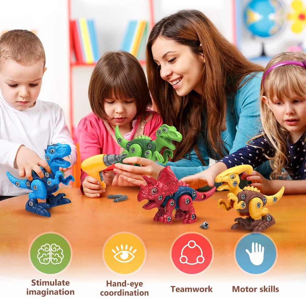 HotDinosaur Toys for 3, 4, 5, 6, 7 Year Old Boys, Take Apart Toys with Electric Drill for Kids, STEM Educational Construction Building Toy, Ideal Birthday Christmas Easter Gifts, Incl Tyrannosaurus Rex