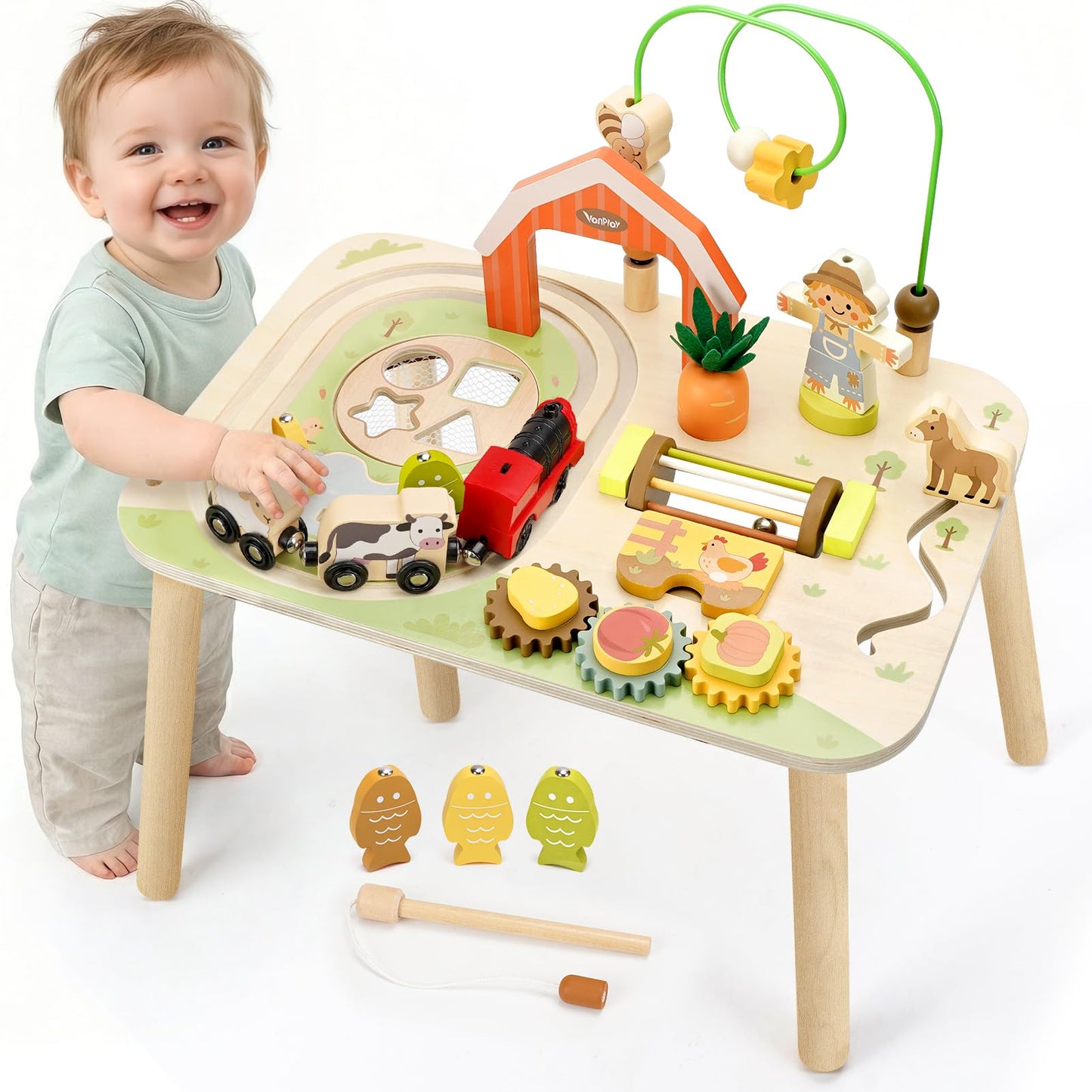Hot Activity Table for 1 Year Old, Montessori Toys for 1 2 Year Old Girls Boy Gifts, 8 in 1 Wooden Sensory Play Table for Toddler 1-3, Learning Toys for Baby 12-18 Months 1st Christmas Birthday Gifts