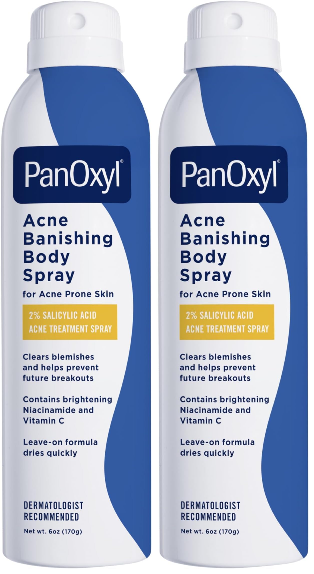 HotPanOxyl Acne Banishing Body Spray with 2% Salicylic Acid, Pimple Treatment Spray to Clear Stubborn Breakouts, 360-Degree Spray Nozzle, Skin-Brightening Niacinamide, Vitamin C, Witch Hazel, Aloe, 6 Oz