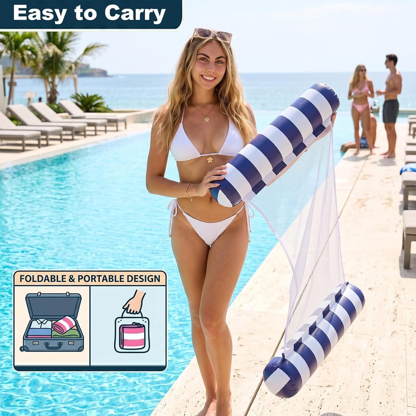 Hot5 Pack Inflatable Pool Floats Adult Size Water Hammock,Hammock Floats for Adults,4-in-1 Multi-Purpose Pool Floating Toys,Pool Rafts Lounge Chairs Floaties,for Adults Vacation Fun and Rest