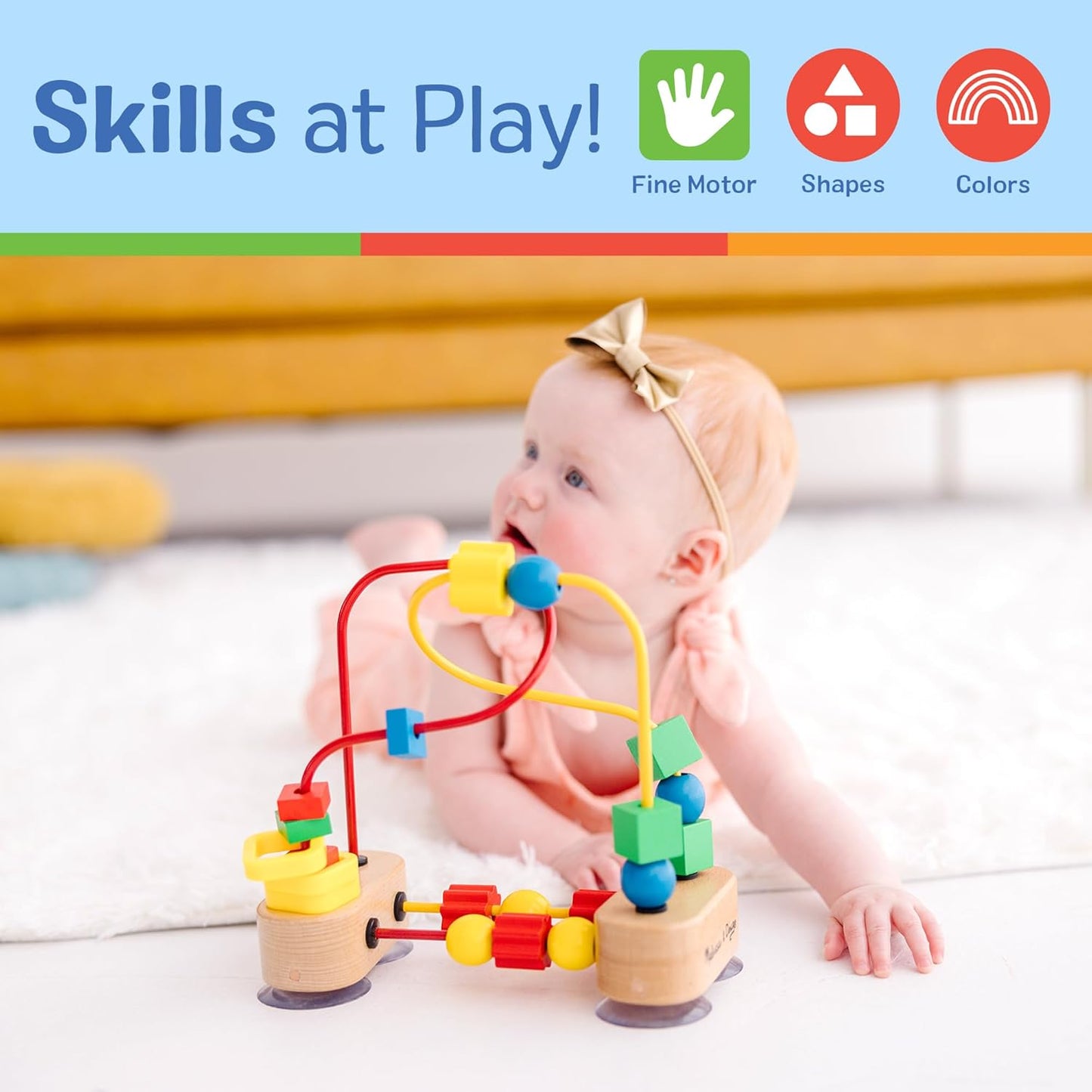 HotMelissa & Doug First Bead Maze - Wooden Educational Baby Toy with Suction Cups, for Floor, High Chair or Toddler Table, Toddler Toys for Girls & Boys Ages 1+