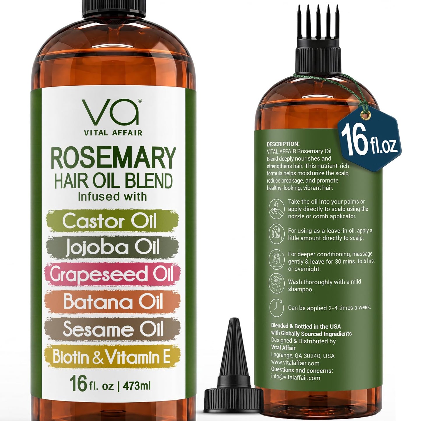 HotBlend Of Pure Rosemary Oil For Hair Growth With Castor, Batana, Jojoba Oil-Infused With Biotin & Vitamin E-Blend of Effective Hair Oils for Hair Growth-Strengthening Treatment-By Vital Affair-6 Fl Oz