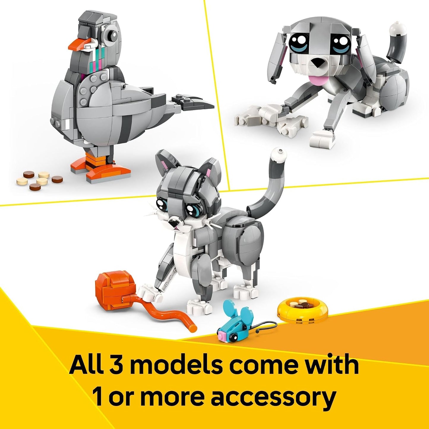 Hot LEGO Creator 3 in 1 Playful Cat Toy - Building Toy with 3 Building Options, Cat, Dog, or Pigeon - Birthday Gift for Kids - Animal Figures for Kids, Girls and Boys, Ages 8+ - 31163
