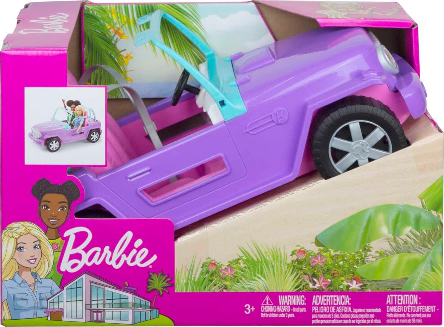 Hot Barbie Off-Road Vehicle, Purple with Pink Seats and Rolling Wheels, 2 Seats, Gift for 3 to 7 Year Olds