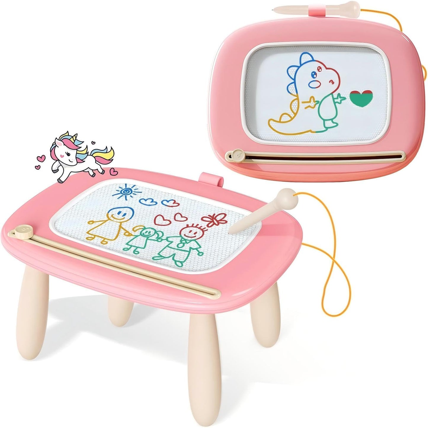 HotKikidex Magnetic Drawing Board, Toddler Girl Toys for 1-3 Year Old, Doodle Board Pad Learning and Educational Toys for 1 2 3 Year Old Baby Kids Birthday Gift (Soft Pink)