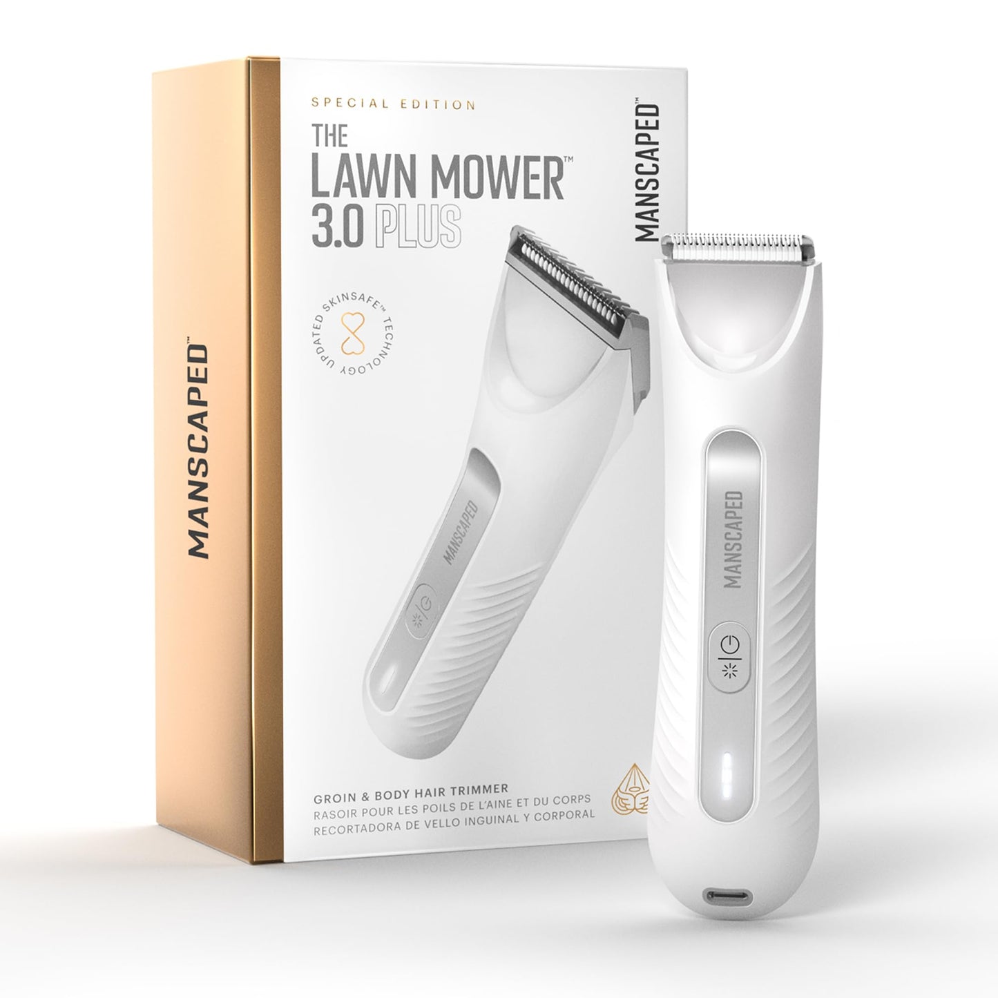 HotMANSCAPED® The Lawn Mower® 3.0 Plus Groin & Body Hair Trimmer – Updated SkinSafe® Trimmer Blade, Waterproof Wet/Dry Groomer, USB-C Rechargeable, Men’s Wireless Ball Shaver, Tuxedo Black