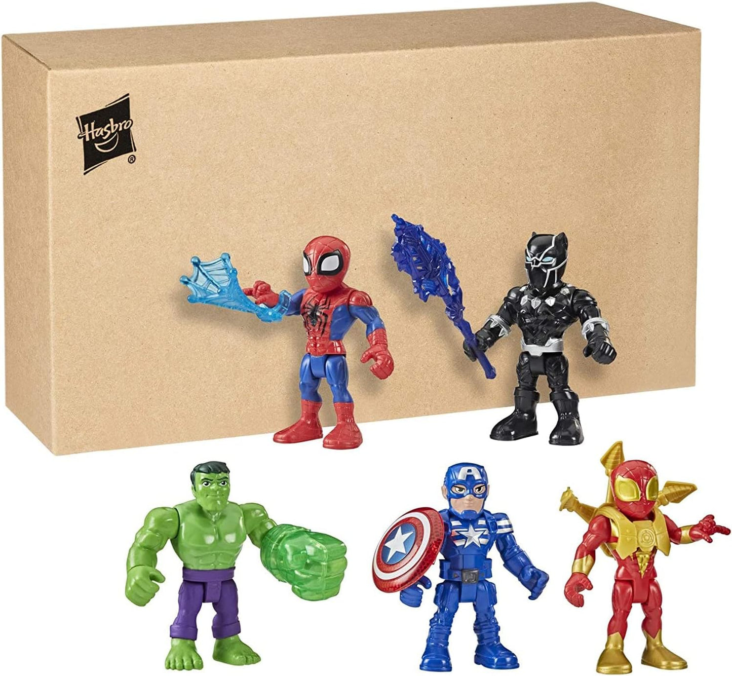 HotMarvel Super Hero Adventures 5-Inch Action Figure 5-Pack, Includes Captain America, Spider-Man, 5 Accessories (Amazon Exclusive)