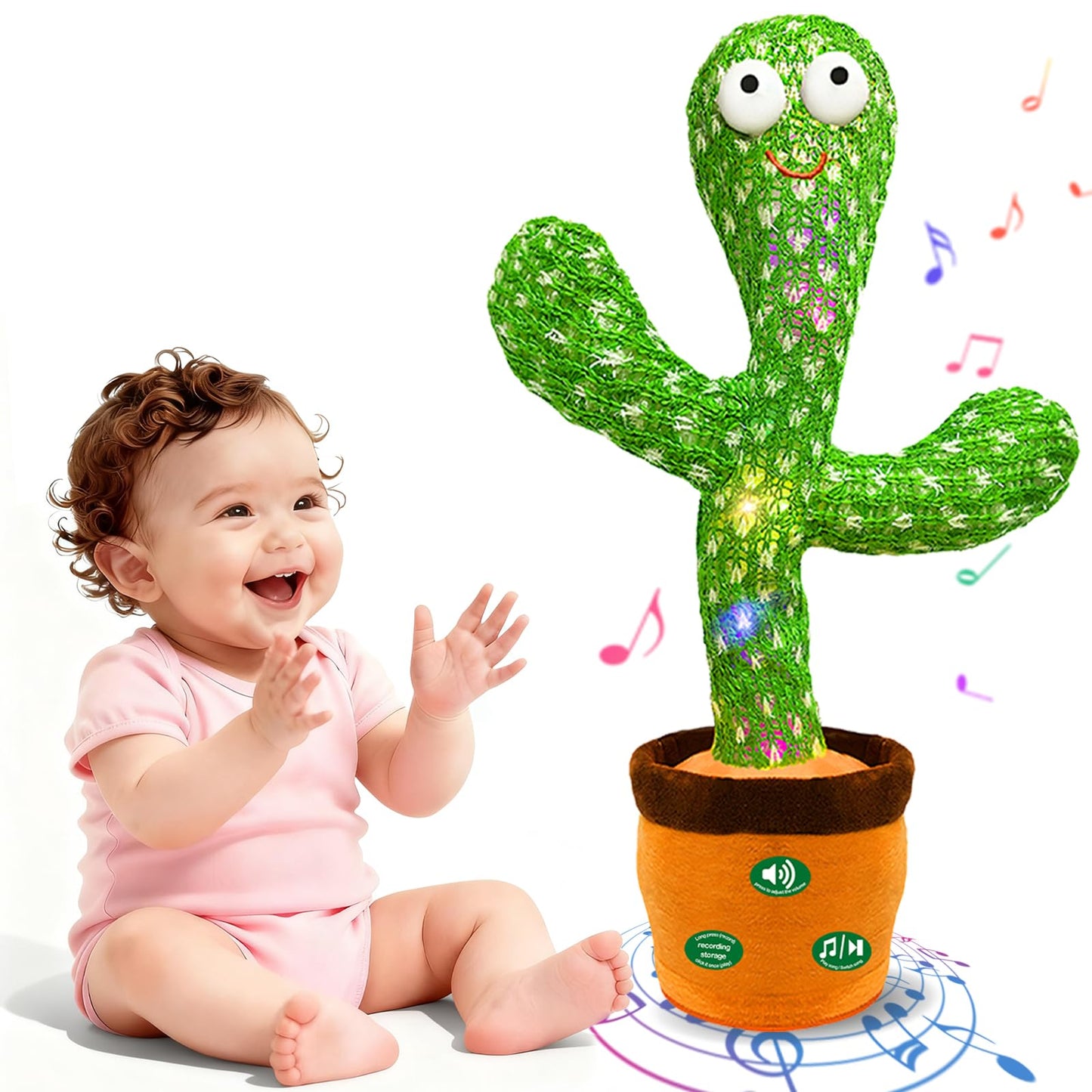 HotHunfur Interactive Baby Toys Dancing Talking Cactus Toy,Funny Gift for Infant, Singing Record Repeat What You Say Light Up Toy for Toddler Boy Girl (Volume Adjustment)