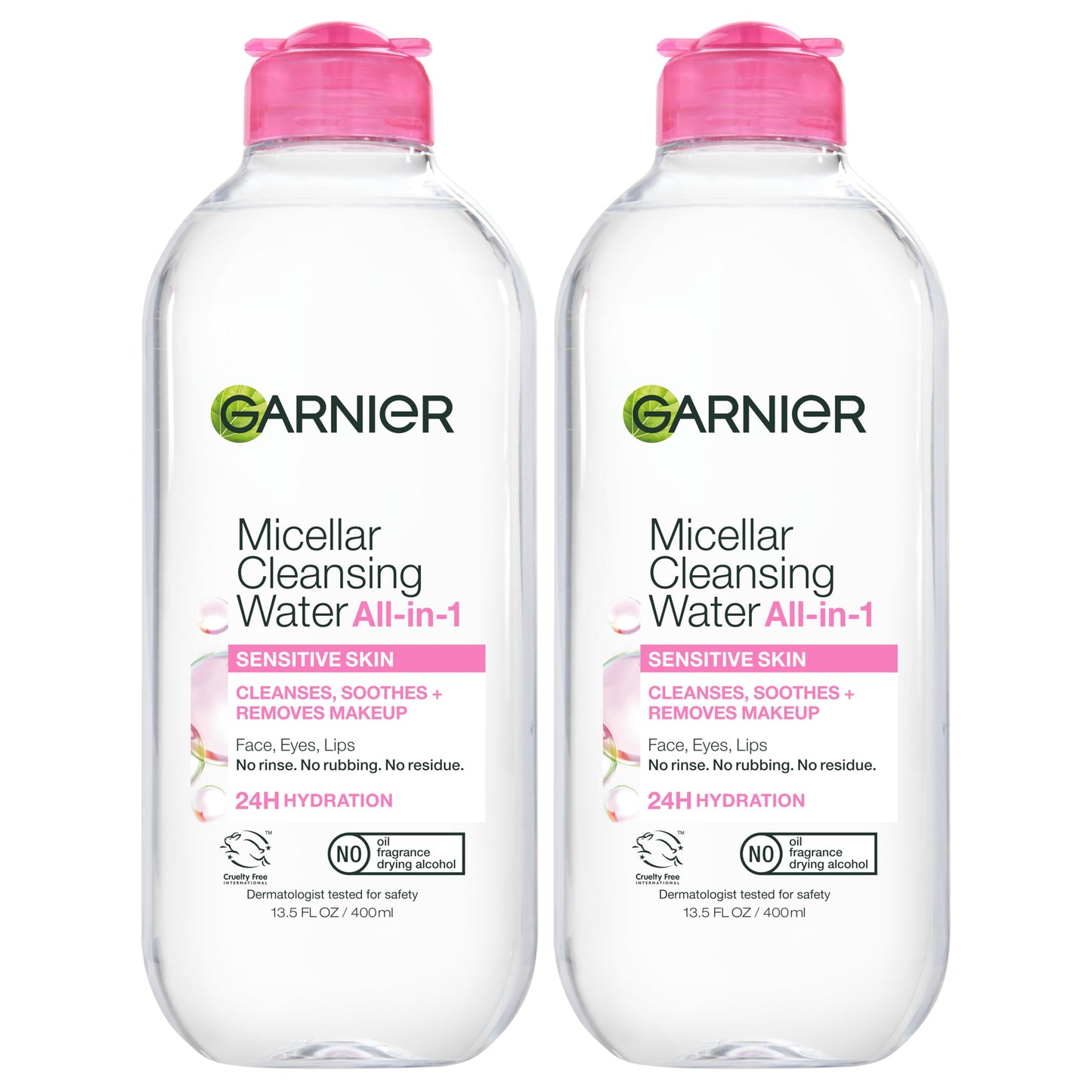 HotGarnier Micellar Water, Hydrating Facial Cleanser & Makeup Remover, Suitable for Sensitive Skin, Vegan, Cruelty Free, 13.5 Fl Oz (400mL), 2 Count