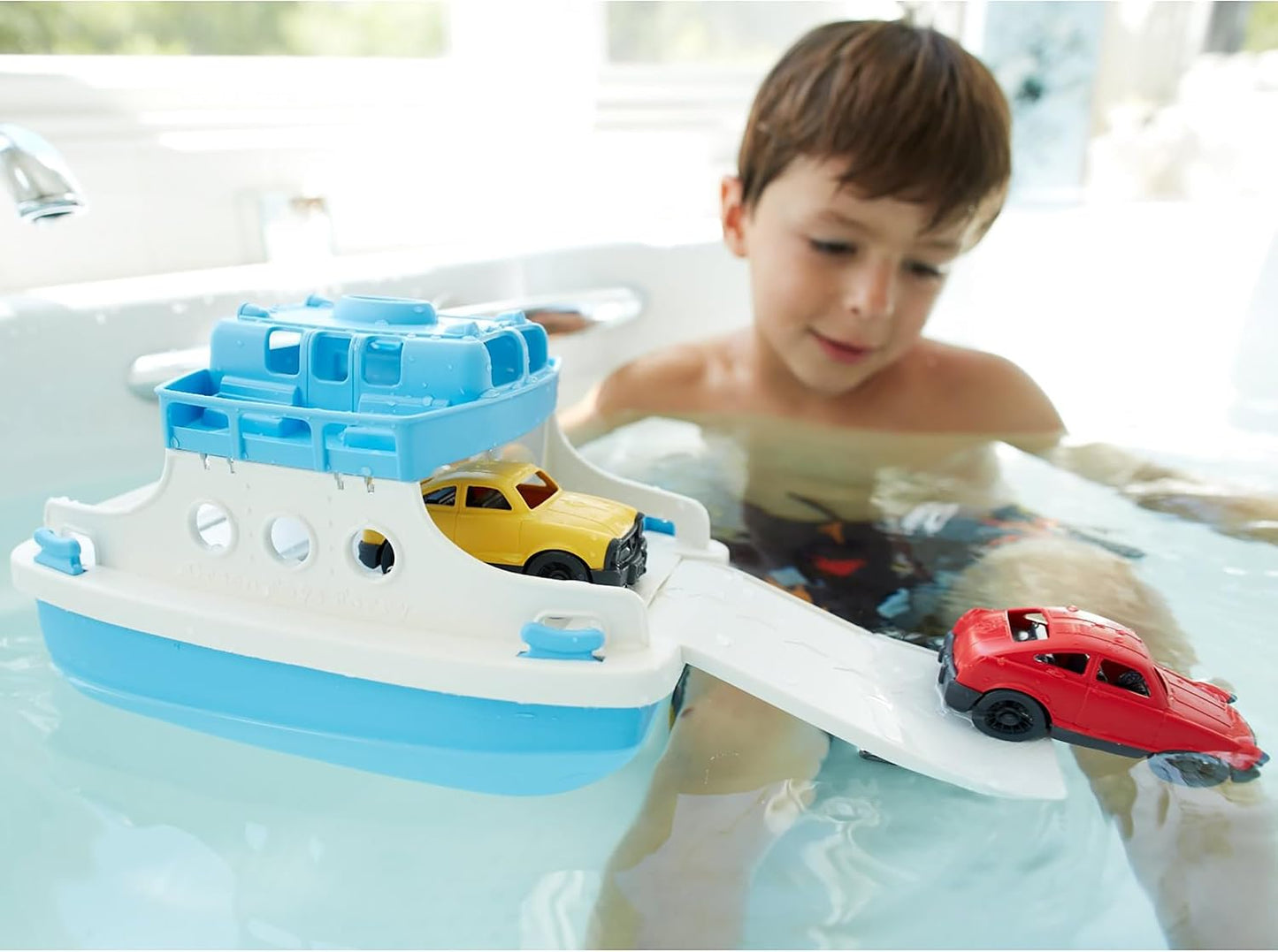 HotGreen Toys Ferry Boat with Mini Cars Bathtub Toy, Blue/White, Standard