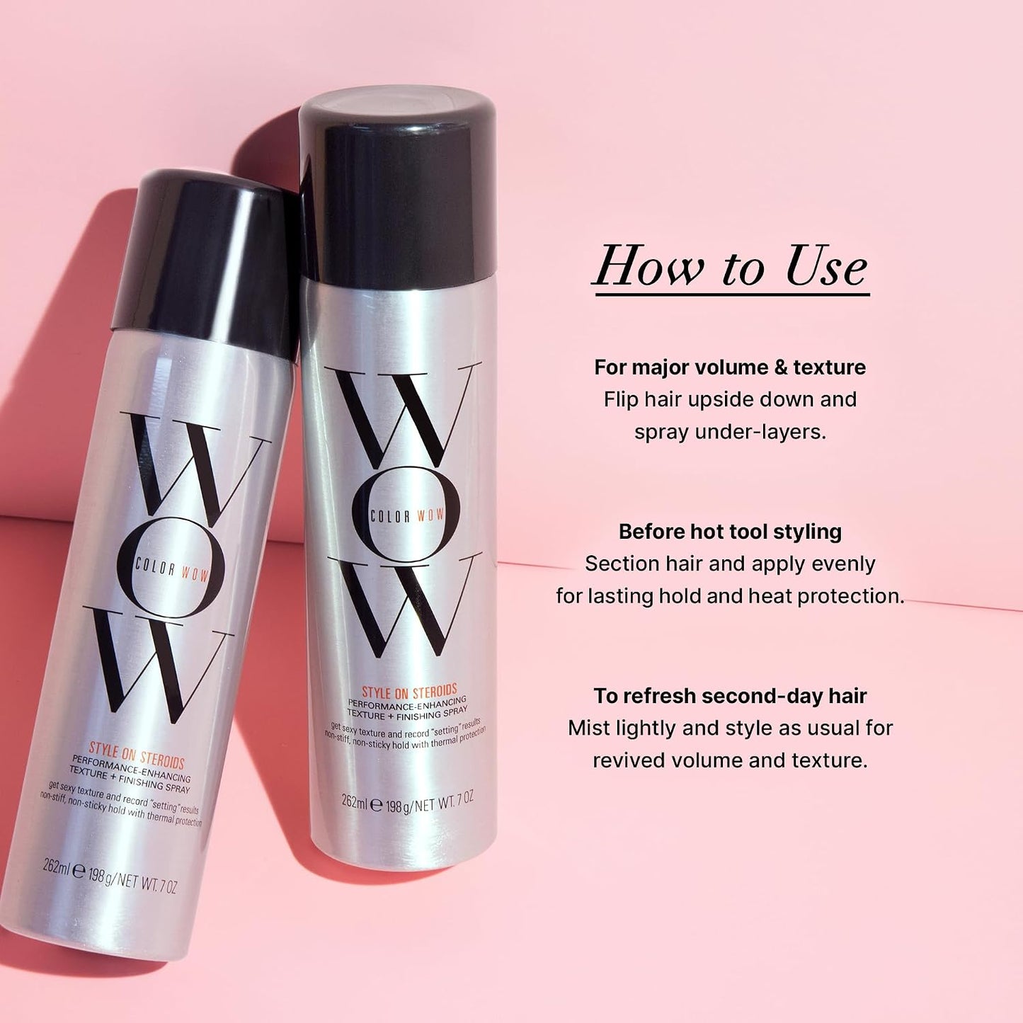 HotCOLOR WOW Style on Steroids Texturizing Spray, Non-Sticky Hair Texturizer for Instant Volume and Texture