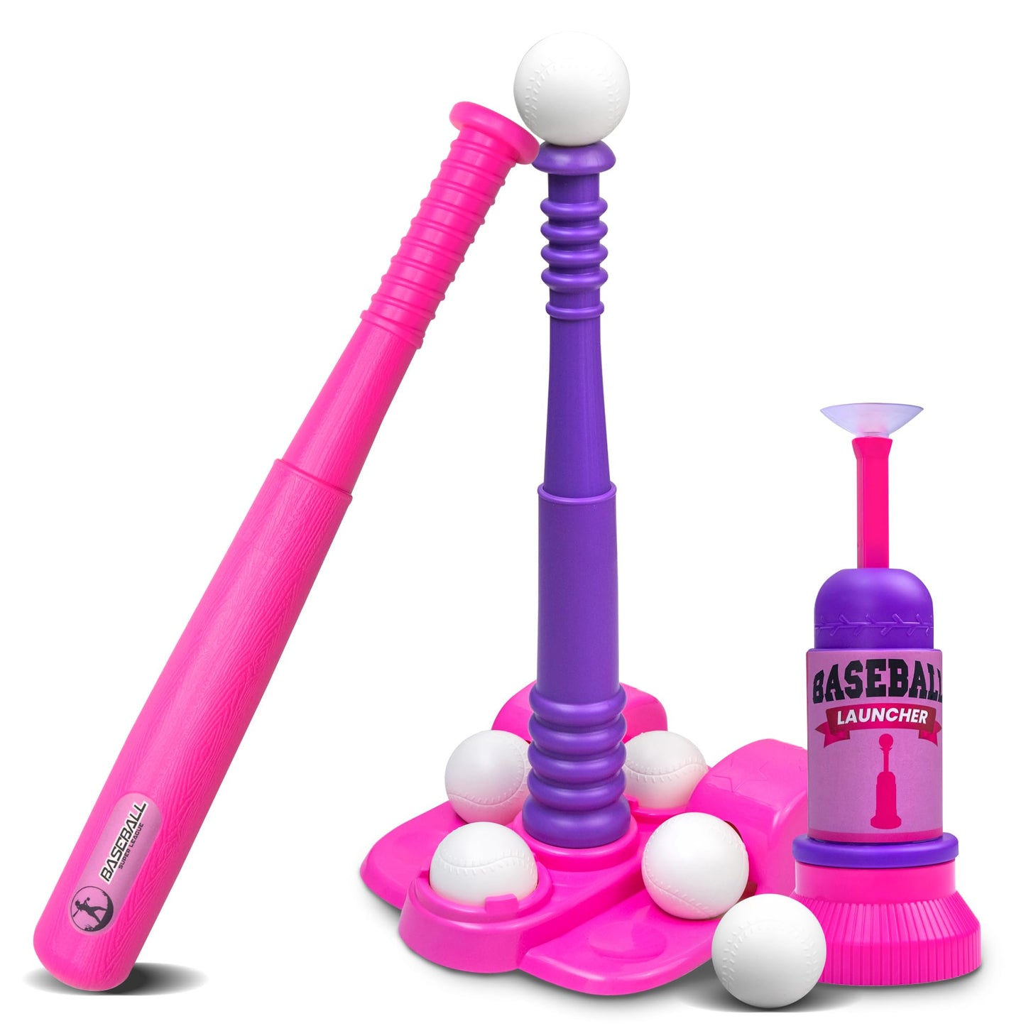 Hot T Ball Stand for Kids and Toddlers 1-3, 3-5, 5-8. Baseball Set Includes 6 Large Balls, an Adjustable Tball Batting Tee, and a Pitching Machine. Kids Bat and Ball, T-Ball Sets for Kids