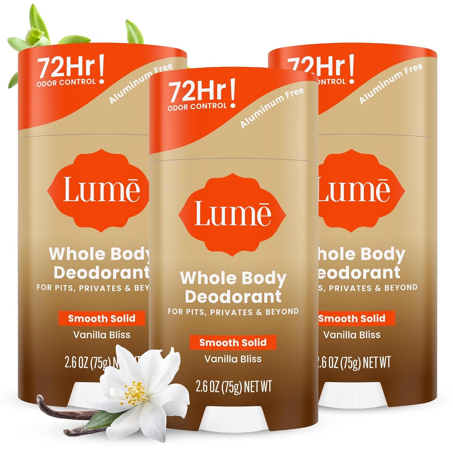 HotLume Whole Body Deodorant - Smooth Solid Stick - 72 Hour Odor Control - Aluminum Free, Baking Soda Free and Skin Safe - 2.6 Ounce (Pack of 2) (Soft Powder)