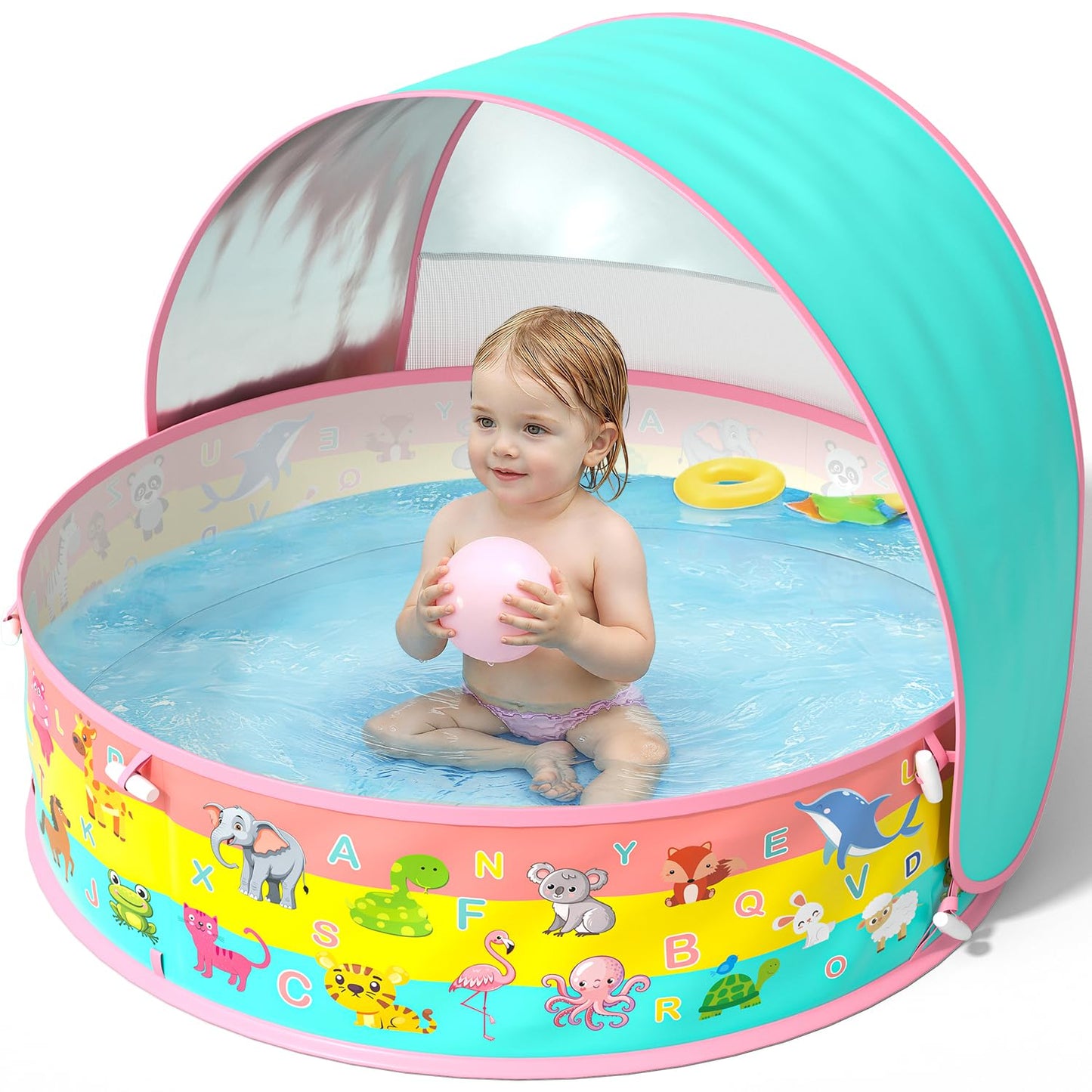 Hot Baby Pool with Canopy Foldable Kiddie Pool with Sun Shade Pools for Toddlers Baby Beach Essentials Pop Up Tent Swimming Wading Pools Portable Summer Water Play for Indoor Outdoor Beach Backyards