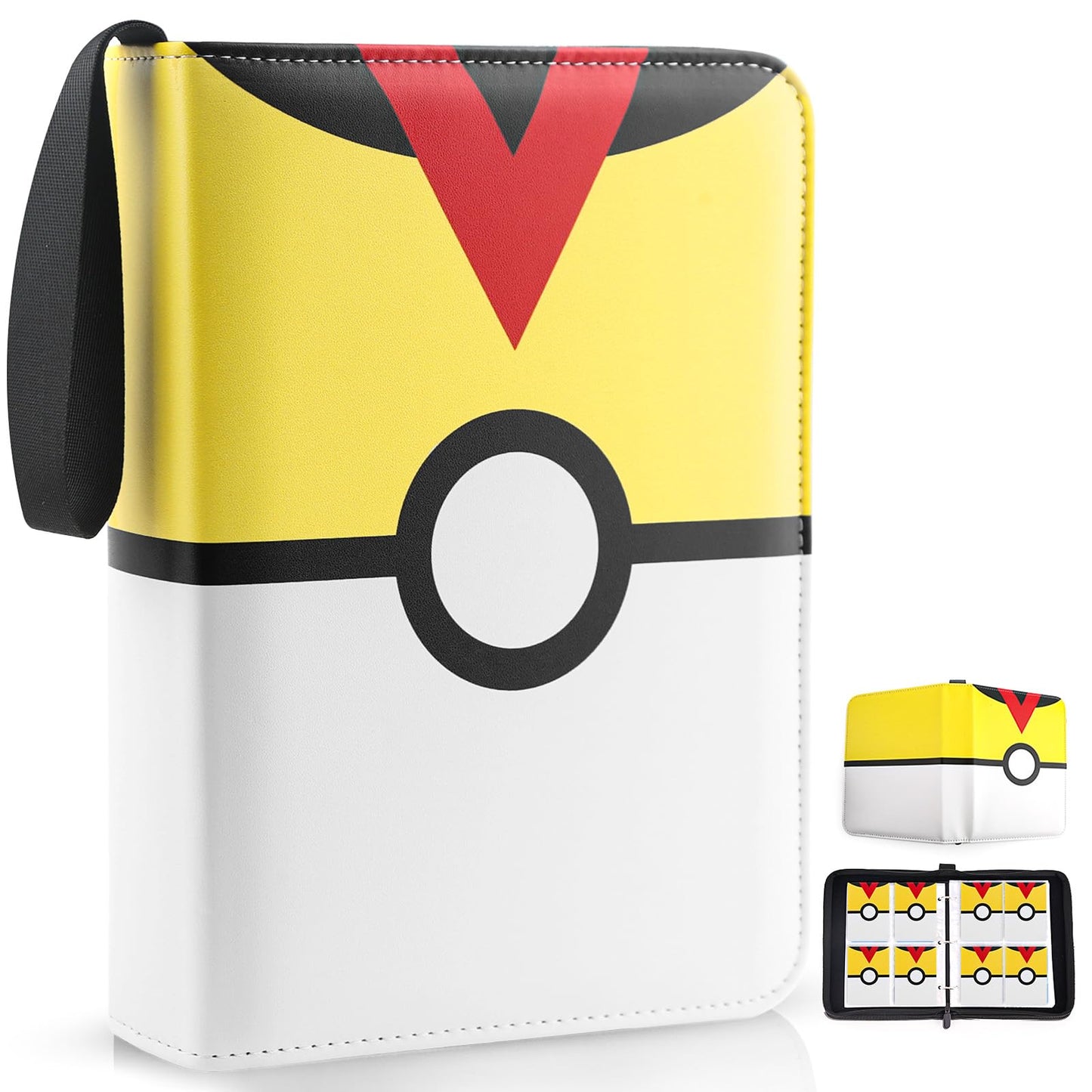 Hot Card Binder 4 Pocket, Trading Card Holder Fits 400 Cards With 50 Removable Sleeves, Portable Collection Card Ablum, Game Card Case book With Zipper for Gift, Red
