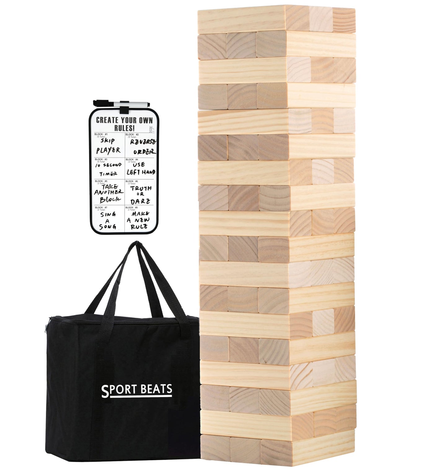 HotOutdoor Games Large Wooden Tower Stacking Game - 54 Premium Pine Blocks Stack up to 4FT with Custom Rules Board & Heavy Duty Carry Bag - Outdoor Lawn Games for Backyard Parties, Camping, Tailgating