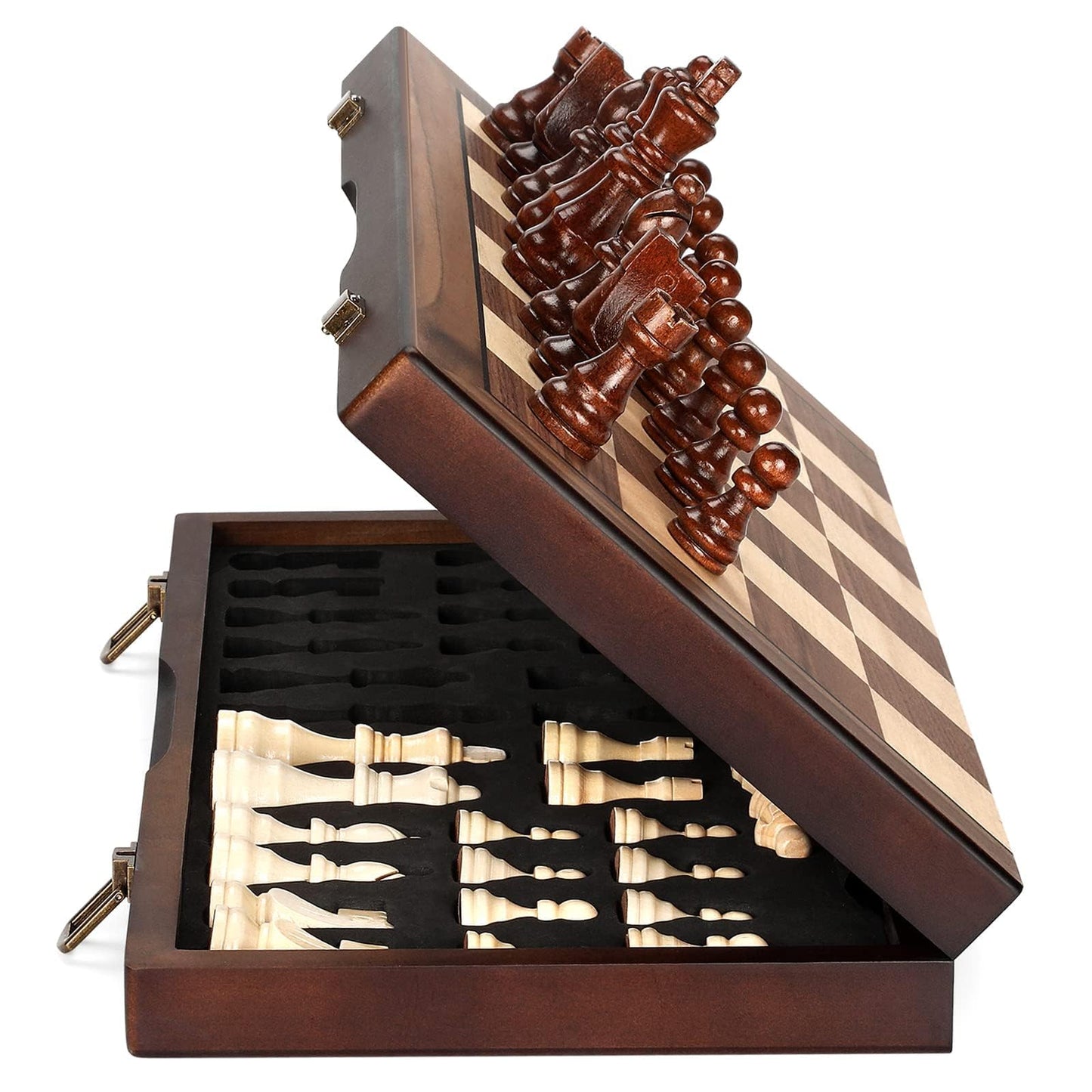 Hot Magnetic Wooden Chess Set for Adults Kids 15'' Chess Board with Handmade Pieces, Folding Portable Travel Unique Chess Sets Game for Tournament Professional Beginner